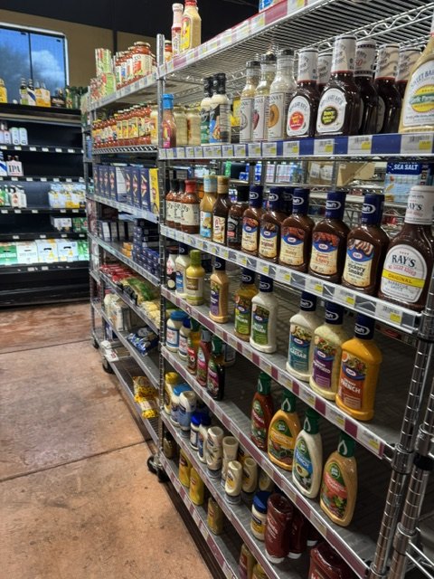 Condiments and grocery shelves