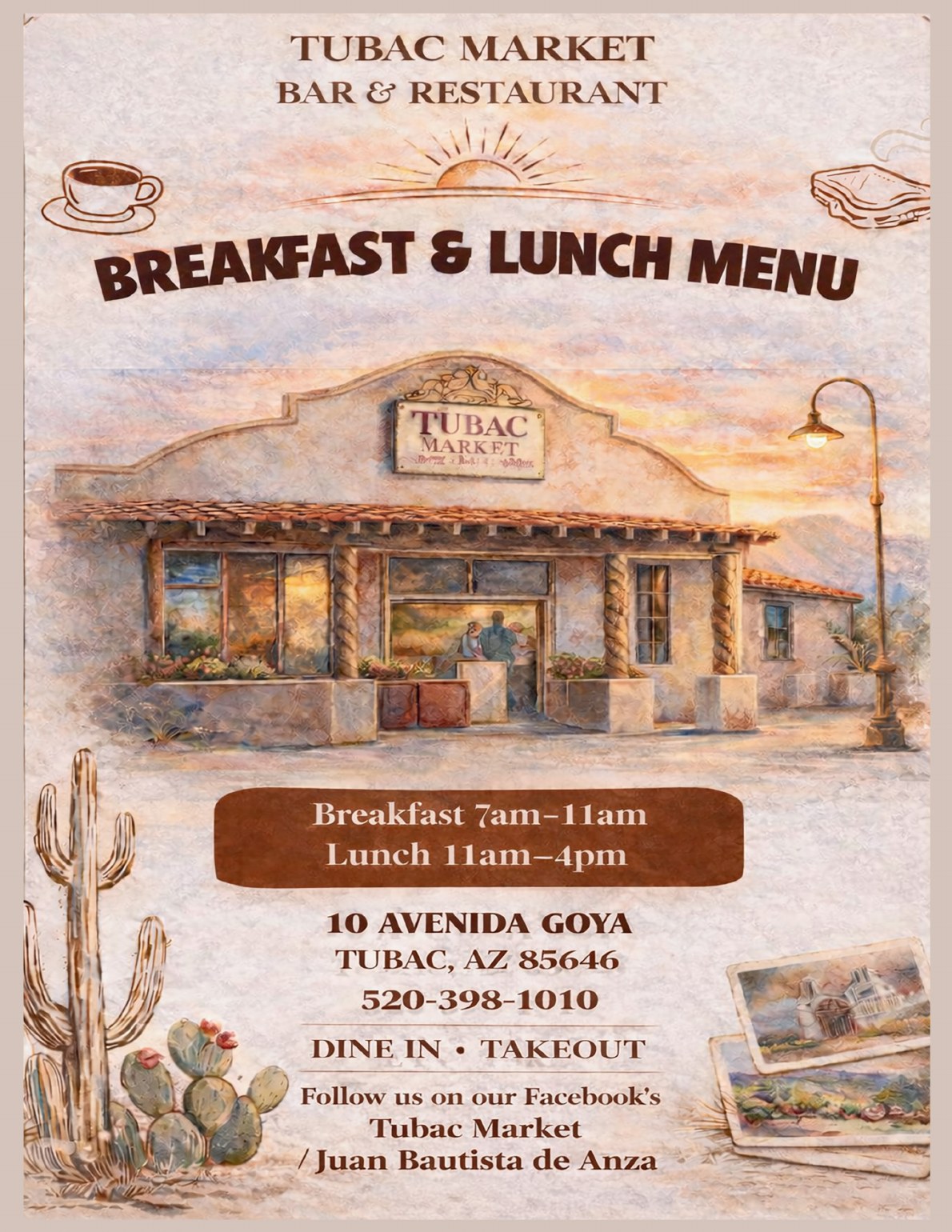 Tubac Market breakfast and lunch menu cover