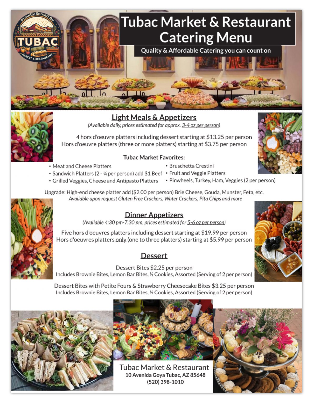 Tubac Market catering menu