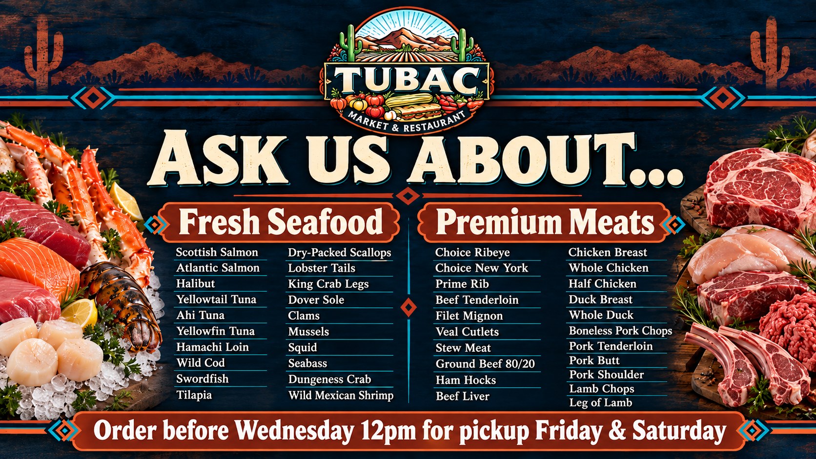 Tubac Market meat and seafood special order options